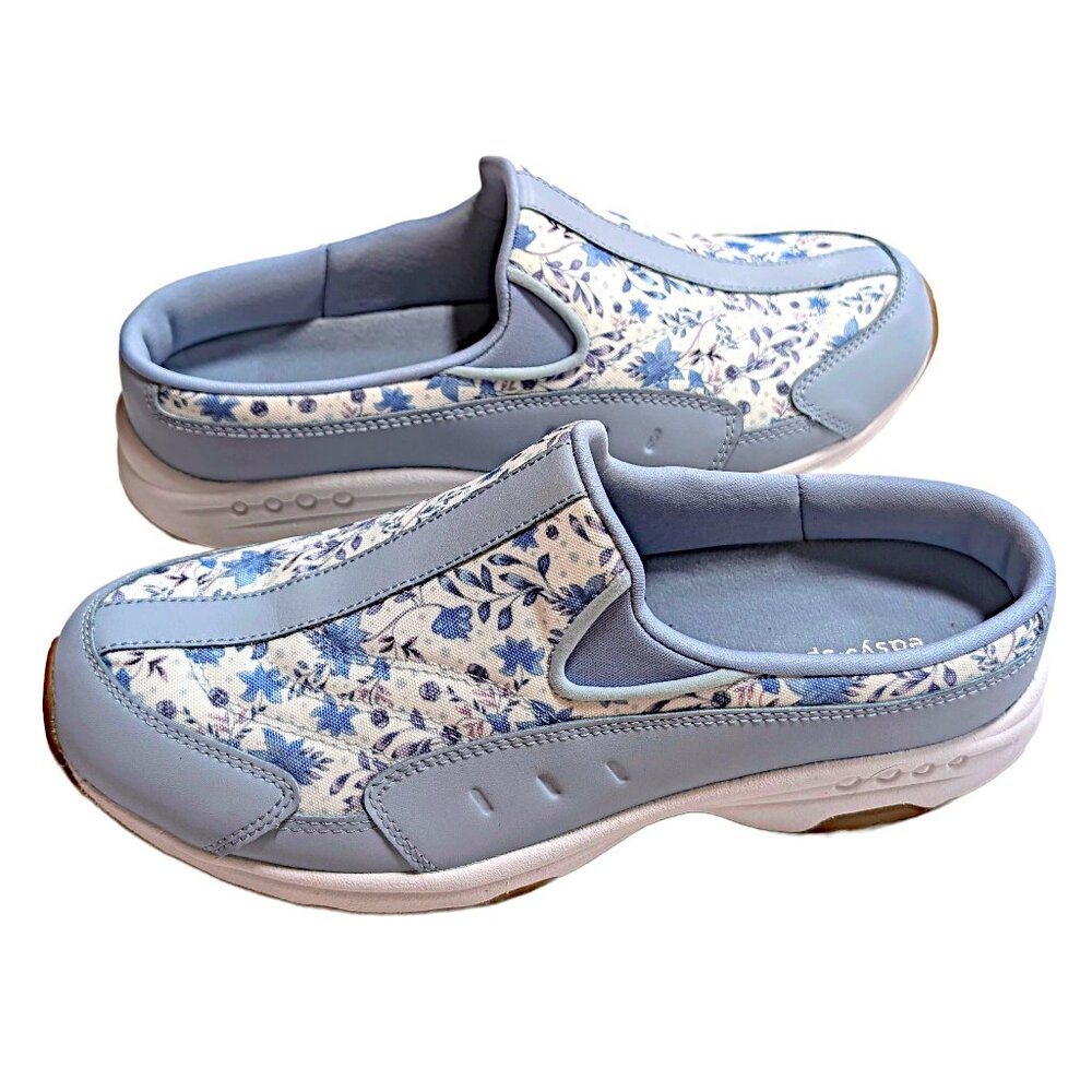 Easy Spirit Traveltime Mules 9M • Light Blue Floral Slip-On Comfort Walking Shoe - Picture 3 of 7